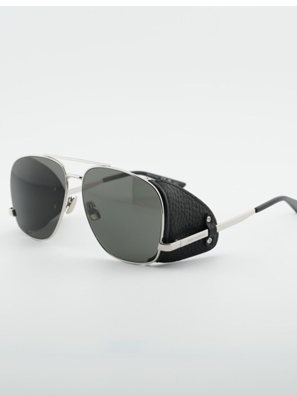 Saint Laurent SL653LEONLEATHERSPOILER001 Sunglasses Silver/Black Aviator Frame